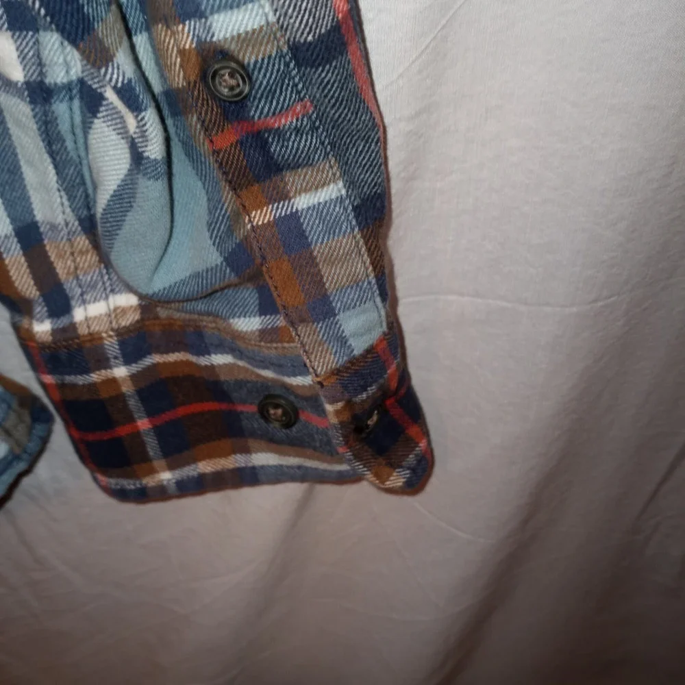 Eddie Bauer Flannel Shirts Mens Sz L Long‎ Sleeve Button Up Green Blue Plaid 2